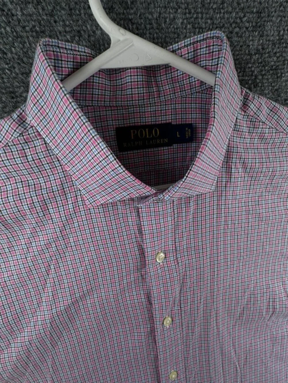 Polo Ralph Lauren Pink Blue Check Men Long Sleeve Button Up Shirt Cotton Large